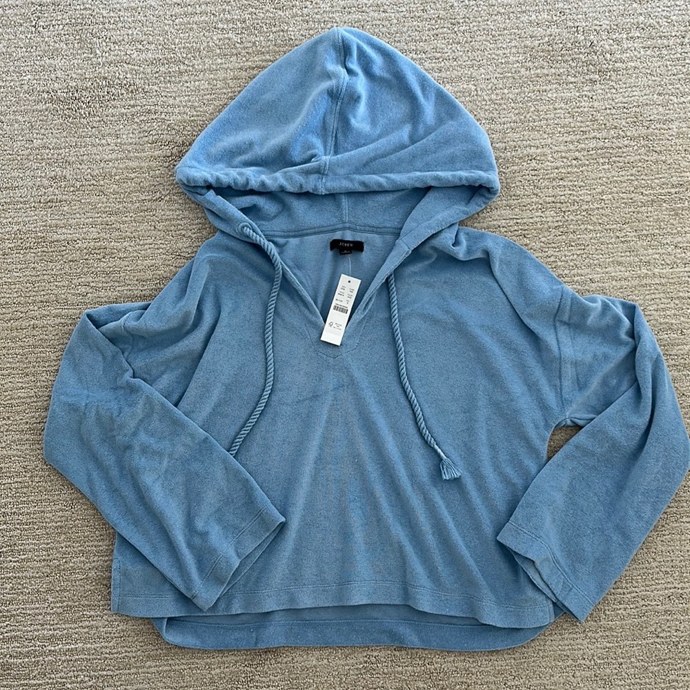 J. Crew Blue Terry cloth cropped hoodie . Sz small